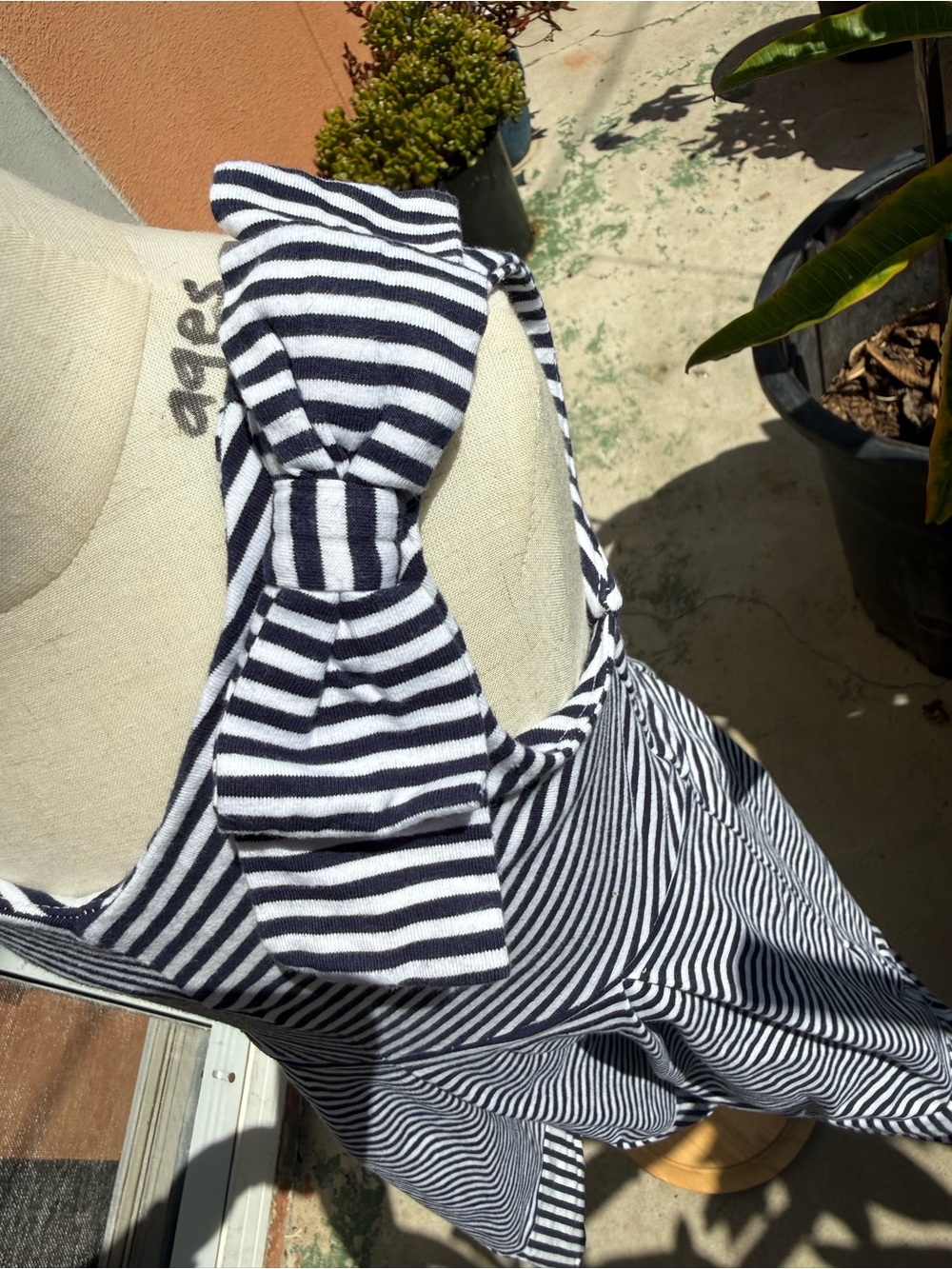 Hope & Henry Girls Navy and White Striped Bow-Accent Dress - Picture 4 of 8